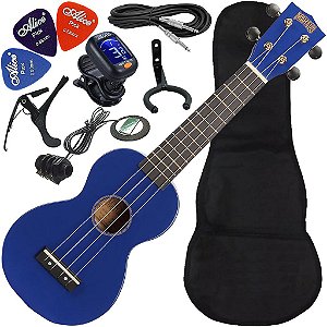 Kit Ukulele Soprano Elétrico Mahalo Mr1 Azul Cordas Aquila MR1-BU Ux02