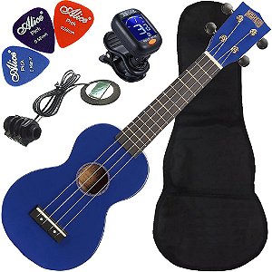 Kit Ukulele Soprano Elétrico Mahalo Mr1 Eq Azul Cordas Aquila MR1-BU Ux04
