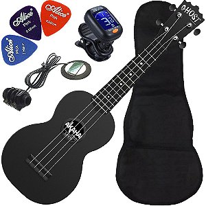 Kit Ukulele Akahai Ghost Soprano Elétrico Hawaii Volcano Rocks Ux04