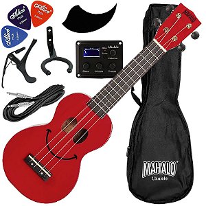 Kit Ukulele Soprano Elétrico Ativo Mahalo Série U-Smile EQ Vermelho C/ Capa Ux03