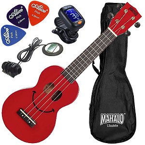 Kit Ukulele Soprano Elétrico Mahalo Série U-Smile Vermelho C/ Capa Ux04