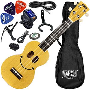 Kit Ukulele Soprano Elétrico Mahalo Série U-Smile Amarelo C/ Capa Ux02