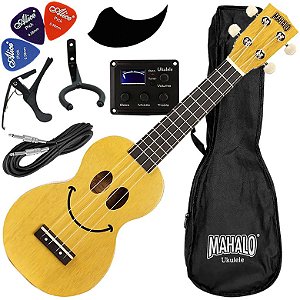 Kit Ukulele Soprano Elétrico Ativo Mahalo Série U-Smile EQ Amarelo C/ Capa Ux03