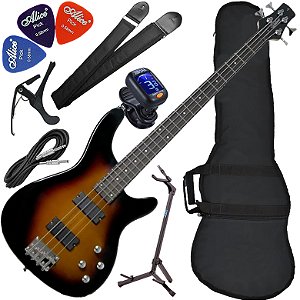 Kit Baixo 4 Cordas Ativo Waldman HH GBW-100A Brown BS Bx02