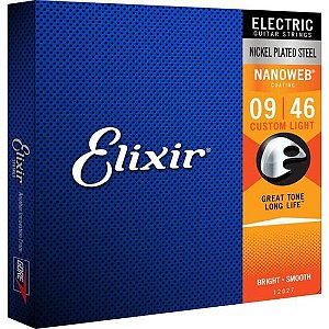 Encordoamento Para Guitarra .009 NANOWEB 12027 Custom Light ELIXIR