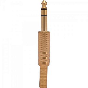 Plug P10 Stereo Metal Gold Com Mola Genérico - PCT / 10