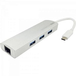 Cabo Adaptador USB Tipo C Macho Para 3 X USB 3.0 Femea e 1 X RJ45 Femea ADAP 0055 Branca STORM