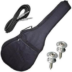 Kit Capa Violão Folk Nylon Acolchoado C/ Roldana + Cabo P10