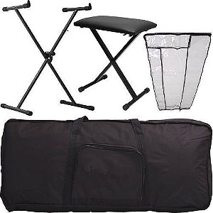 Kit Acessórios De Teclado C/ Banqueta Capa Cobertura Suporte