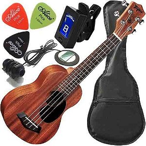 Kit Ukulele Soprano Elétrico Mogno C/ Escudo 21k Tagima