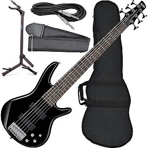 Kit Contra Baixo Ibanez 6 Cordas Gsr206 Bk C/ Acessórios