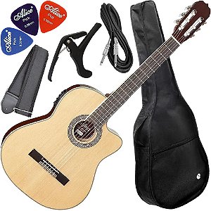 Kit Violão Eletroacústico 7 Cordas Nylon Hofma Hmc 227