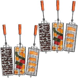 2 Kits De Espeto Grelha Cromadas Para Churrasco Arke