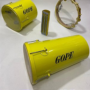 Kit Percussão Gope Amarelo Rebolo Pandeiro Repique Reco Reco