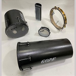 Kit Percussão Gope Preto Rebolo Pandeiro Repique Reco Reco