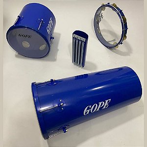 Kit Percussão Gope Rebolo Pandeiro Repique Reco Reco Azul