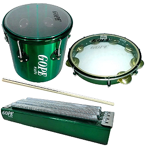 Kit Percussão Gope Repique Pandeiro Reco Reco Selfie Verde