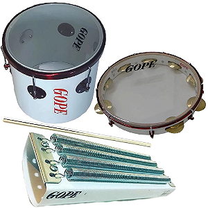 Kit Percussão Branco Cereja Gope Pandeiro Repique Reco Reco