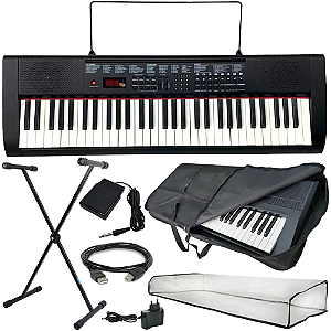 Kit Teclado Queens Max 61 Teclas Com Fonte + Capa + Suporte