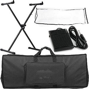 Kit Para Teclado Com Capa + Pedal + Suporte + Cobertura