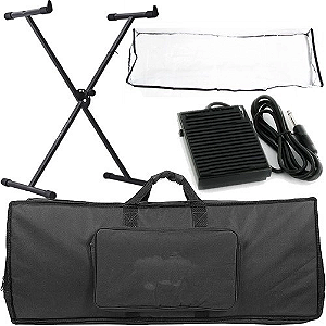 Kit Para Teclado 6/8 Com Capa + Pedal + Suporte + Cobertura