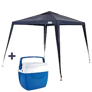 Gazebo Tenda Ráfia Azul 3x3 + Caixa Térmica 12 Litros Mor
