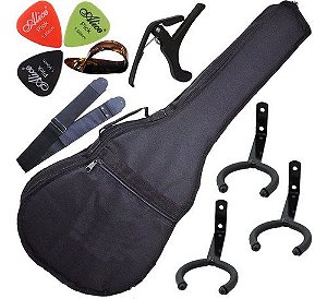 Kit Capa Acolchoada Violão Folk C/ Acessórios + 3 Suportes