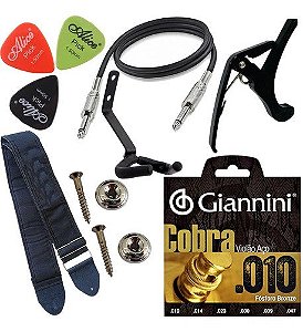 Kit Acessórios Para Violão C/ Correia Suporte Cabo Cordas