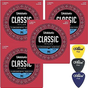 Kit 4 Jogos De Cordas D'addario Ej27h Classic Nylon + Palhet