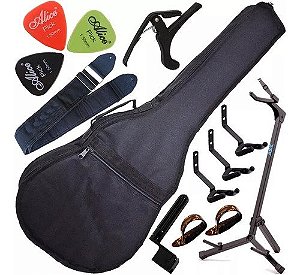 Kit Capa Acolchoada Violão Folk c/ Suporte G3s + Acessórios
