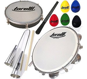 Kit Samba C/ 10 Itens Pandeiro Tamborim Agogô Ganza Torelli