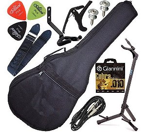 Kit Capa Acolchoada P/ Violão Folk Luxo Com Multi Acessórios