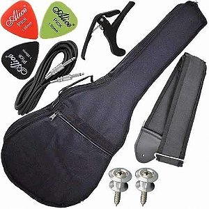 Kit Capa Violão Folk Nylon Acolchoado C/ Multi Acessórios