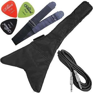 Kit Capa Para Guitarra Flying V Acolchoada C/ Acessórios