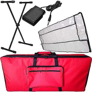 Kit Capa Para Teclado 5/8 Acolchoada Vermelha Com Acessórios