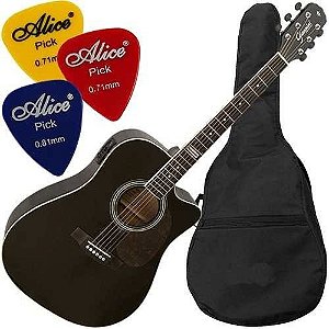 Kit Violão Giannini Eletroacústico Folk Gf1d Preto Mod2017