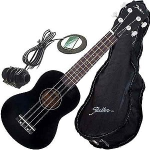 Ukulele Preto Shelter Soprano Eletroacústico C/ Capa Ukbw