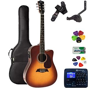 Violão Michael Folk Aço VM921DTC Vintage Sunburst + KIT2PL