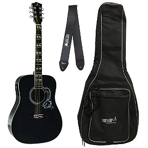 Violão Michael VM925 DT Preto Elétrico Folk + Capa + Correia