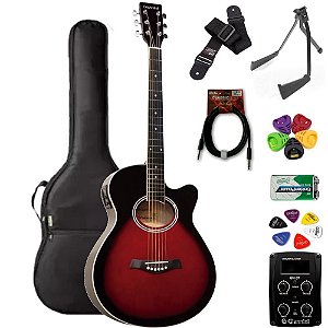 Violão Giannini Mini-Jumbo GSF1D Brown Red Burst + KIT1CL