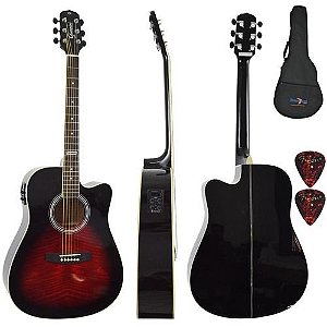 Kit Violão Eletroacústico Folk Gf1d Brb Brown Red Burst Giannini Com Capa Simples