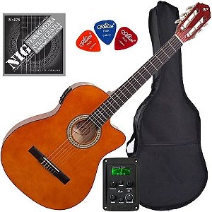 Violão Eletroacústico GIANNINI em Nylon Flat NF14 + Capa + Jogo Corda Extra + Palhetas