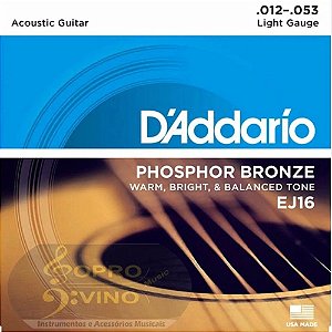 Encordoamento.012 para Violão Aço - D'Addario EJ16 Fósforo Bronze