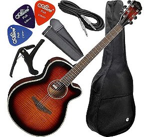 Kit Violão Hofma Eletroacústico Aço Eq Hd5s Hm236 Sunburst