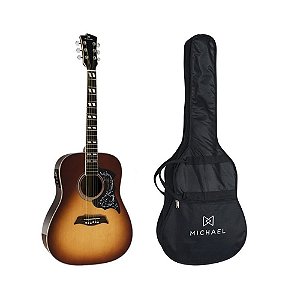 Violão Elétrico Michael Vm925 Folk Aço Vintage Sunburst