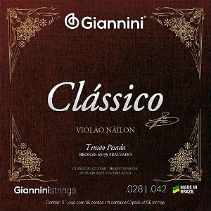 Encordoamento Violão Nylon 6 cordas Giannini Clássico Bronze 65/35 GENWPA Pesada