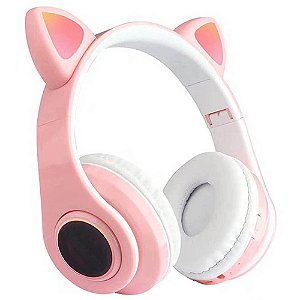 Fone de Ouvido Orelha de Gato P39M Sem Fio com Led Rosa