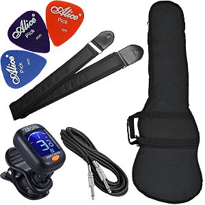 Kit Acessórios Carbon Para Contrabaixo C/ Capa Palhetas Afinador Correia e Cabo P10 BX01
