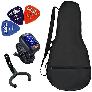 Kit Acessórios Carbon Cavaquinho C/ Capa Palhetas Afinador Suporte CVX03