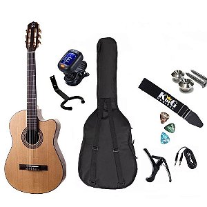 Kit Violão Rozini RX515 Ativo Flat Capa Luxo Cabo Capo ETC